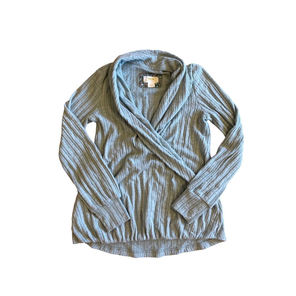 Anthropologie Maeve Green Rafaela Hacci Faux Wrap Sweater Ribbed Surplus Knit XS